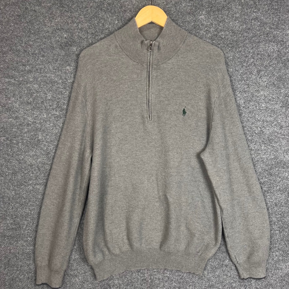 Polo Ralph Lauren 1/4 Zip Pullover Mens XL Grey Excellent Pima Cotton Sweater